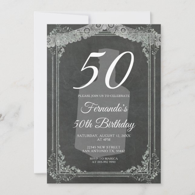 Invitation 50TH Mexican birthday Tequila Party Chalkboard (Devant)