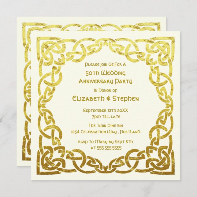 Invitation 50th Wedding Anniversary Faux Gold Celtic Knot (Devant / Derrière)