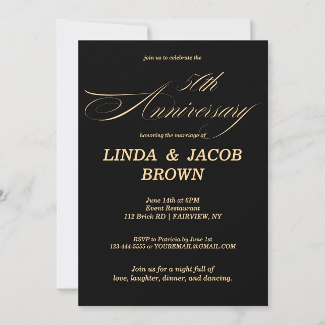 Invitation 50th Wedding Anniversary Gold Faux Glitter Script (Devant)