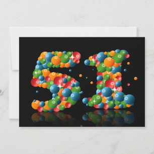 Invitation 51e fête d'anniversaire, avec bulles et balles