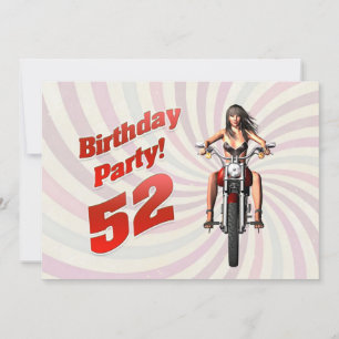 Invitation 52e anniversaire avec une fille sur une moto