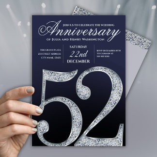 Invitation 52e Anniversaire Diamant Argent Bleu Marine Modern