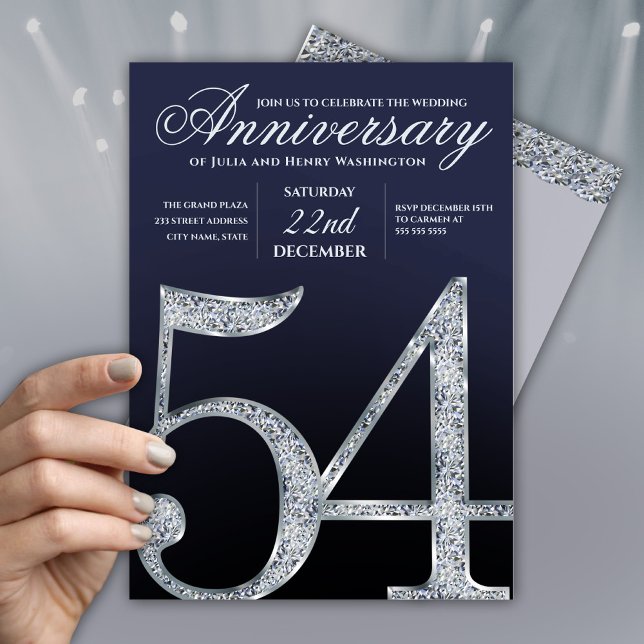 Invitation 54e Anniversaire Diamant Argent Marine Bleu Modern (Créateur téléchargé)
