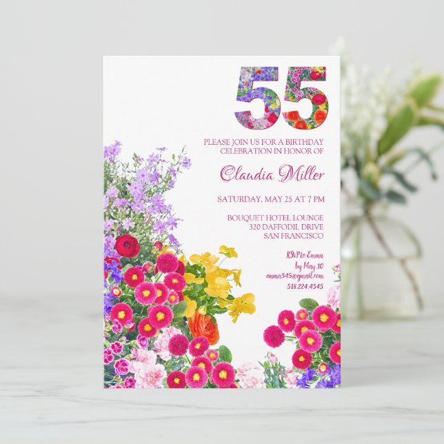 Invitation 55 Ans Elégant Jardin Floral - 55e Anniversaire (Debout devant)