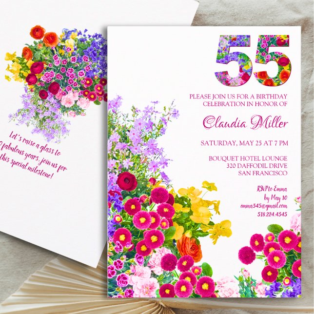 Invitation 55 Ans Elégant Jardin Floral - 55e Anniversaire (Créateur téléchargé)