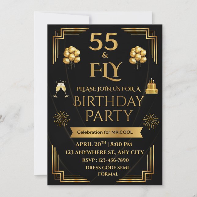 INVITATION 55 & FLY 5X7 STYLE COINÉ POUR L'ANNIVERSAIRE D'UN  (Devant)