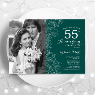 Invitation 55e anniversaire avec photo Emerald Green Floral