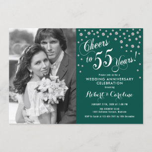 Invitation 55e anniversaire avec photo - Silver Emerald Green