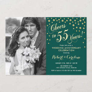 Invitation 55e anniversaire avec photo - Vert émeraude or