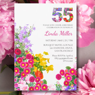 Invitation 55e Anniversaire Coloré Floral 55 Fête de Jardin