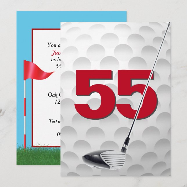 Invitation 55e Anniversaire de la fête de golf Thème (Devant / Derrière)