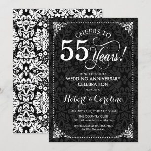Invitation 55e anniversaire de mariage - Damassé noir et blan