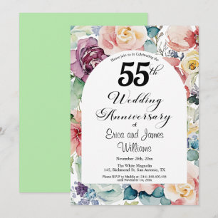 Invitation 55e anniversaire de Mariage Élégant script floral