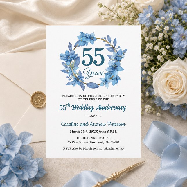 Invitation 55e Anniversaire de Mariage Fleur Bleue Surprise  (Créateur téléchargé)