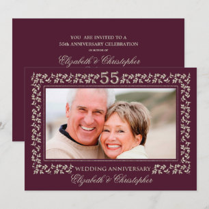 Invitation 55e Anniversaire de Mariage Photo Bronze Plum