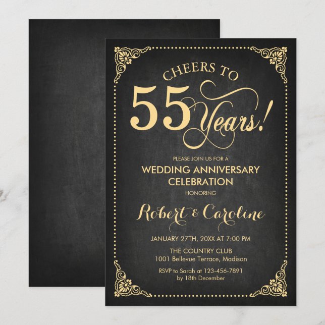 Invitation 55e anniversaire de mariage - Tableau noir à la cr (Devant / Derrière)