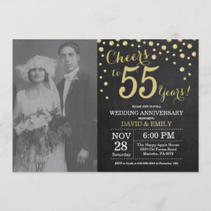 Invitation 55e Anniversaire de Mariage Tableau Noir et Or