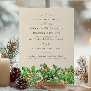 Invitation 55e anniversaire Décembre Mois de naissance Fleur 