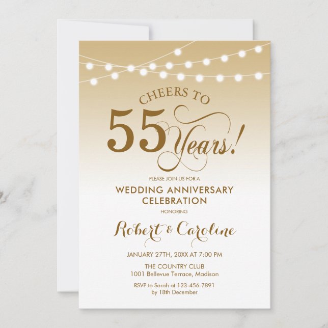 Invitation 55e anniversaire du Mariage - Blanc or (Devant)