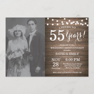 Invitation 55e anniversaire du Mariage Bois rustique