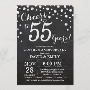 Invitation 55e anniversaire du Mariage Chalkboard Black Silve