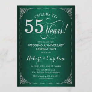 Invitation 55e anniversaire du Mariage - Damas d'argent vert