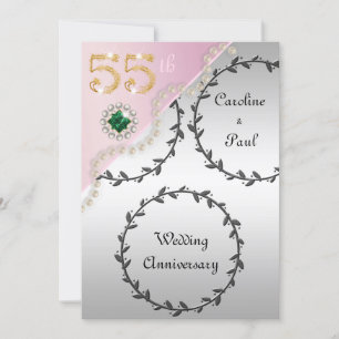 Invitation 55e anniversaire du Mariage Embossed Silver Rose G