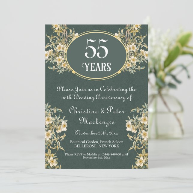 Invitation 55e anniversaire du Mariage émeraude Floral riche (Debout devant)
