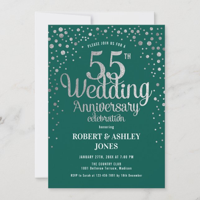 Invitation 55e anniversaire du Mariage - Vert & Argent (Devant)