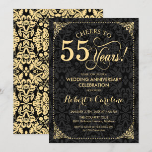 Invitation 55e anniversaire Mariage - Damas noir d'or