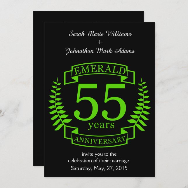 Invitation 55e ANNIVERSAIRE Mariage EMERALD (Devant / Derrière)