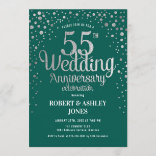 Invitation 55e anniversaire Mariage - Vert et argent