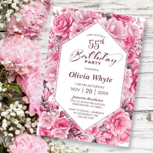 Invitation 55e anniversaire Rose Rose Floral Party
