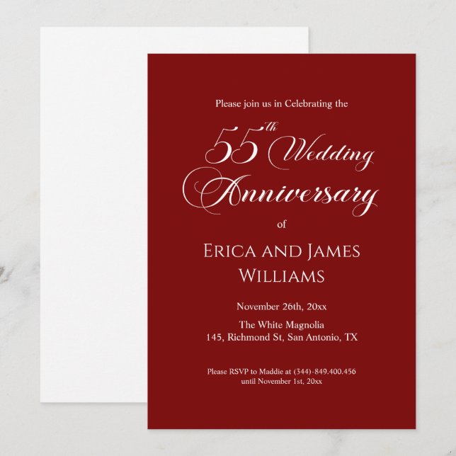 Invitation 55e Mariage émeraude Anniversaire Élégant Script (Devant / Derrière)