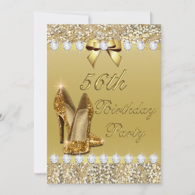 Invitation 56e Anniversaire Classy Talons d'or Séquins Diaman (Devant)