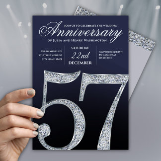 Invitation 57e Anniversaire Diamant Argent Bleu Marine Modern