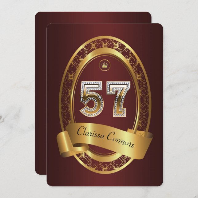 Invitation 57e, femme de fête d'anniversaire homme, couleur é (Devant / Derrière)