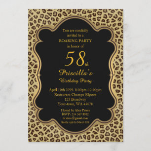 Invitation 58ème, Anniversaire 58ème, Cheetah, Noir & Or