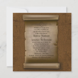 Invitation 5,25 x 5,25 Ancien livre Vintage de Mariage gothiq