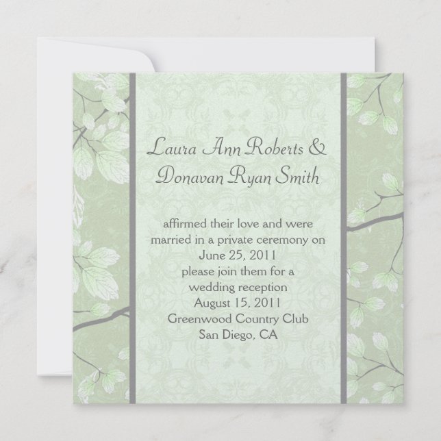 Invitation 5.25x5.25 Abstrait Feuilles Branches Gris Lime Cla (Devant)