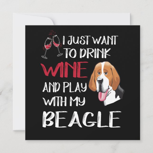 Invitation 5 Boire du vin et jouer avec mon beagle (Devant)
