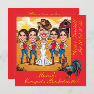 Invitation 5 caricatures rustiques de Cowgirl Bachelorette
