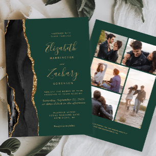 Invitation 5 Photo Black Gold Agate Dark Green Mariage