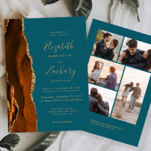 Invitation 5 Photo Burnt Orange Gold Agate Mariage Turquoise