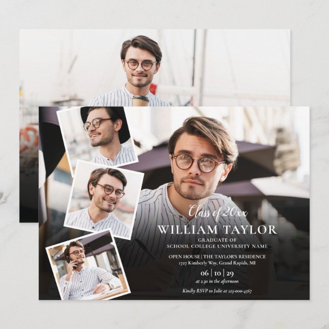 Invitation 5 Photo Collage Fête de fin d'études moderne (Devant / Derrière)