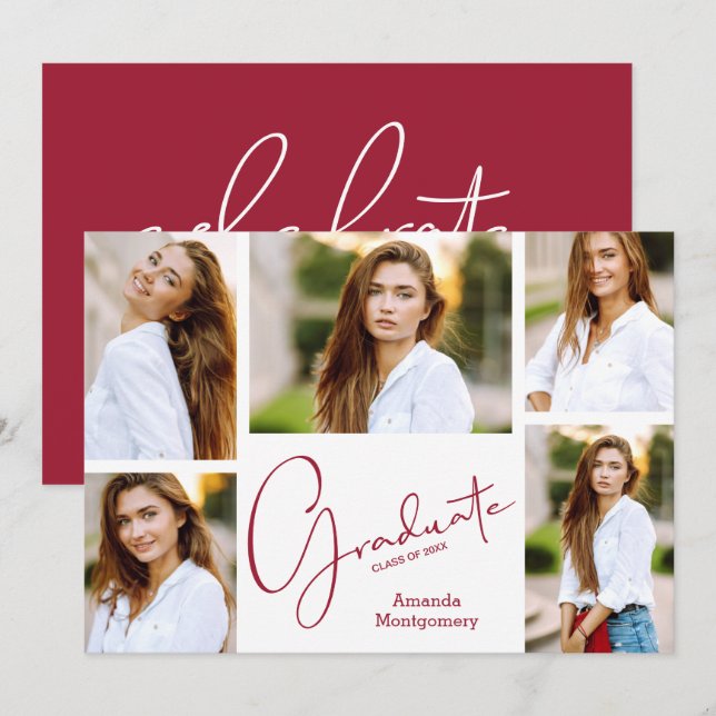 Invitation 5 Photo Crimson Graduation Party (Devant / Derrière)
