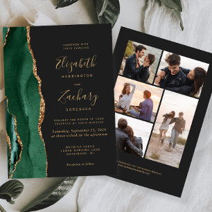 Invitation 5 photo Emerald Green Gold Agate Dark Mariage