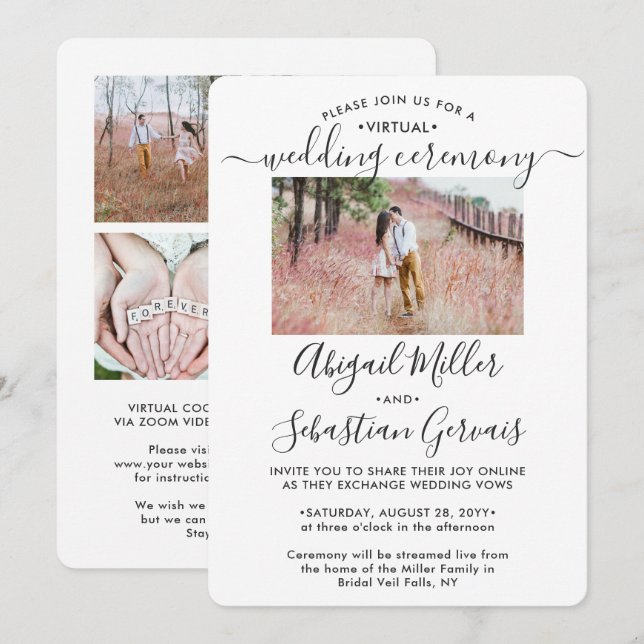 Invitation 5 Photo Mariage virtuel Livestream Longue distance (Devant / Derrière)