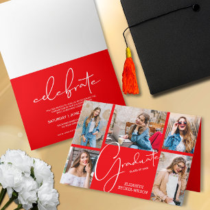 Invitation 5 Photo Red Graduation