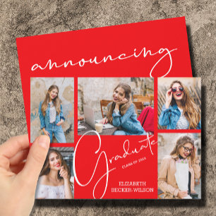 Invitation 5 Photo Red Graduation Annonces